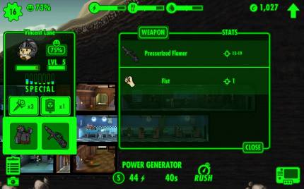 выбор снаряжения в Fallout Shelter